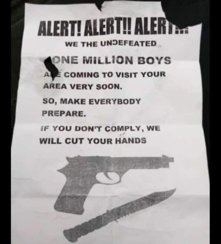 Letter sent to communities by One Million Boys